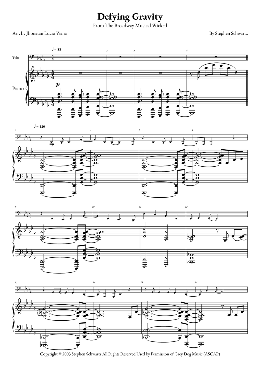 Defying Gravity Tuba scores gallery preview page 1