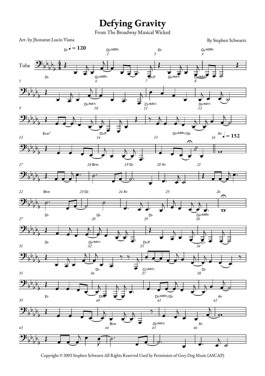 Defying Gravity Tuba scores gallery preview page 1