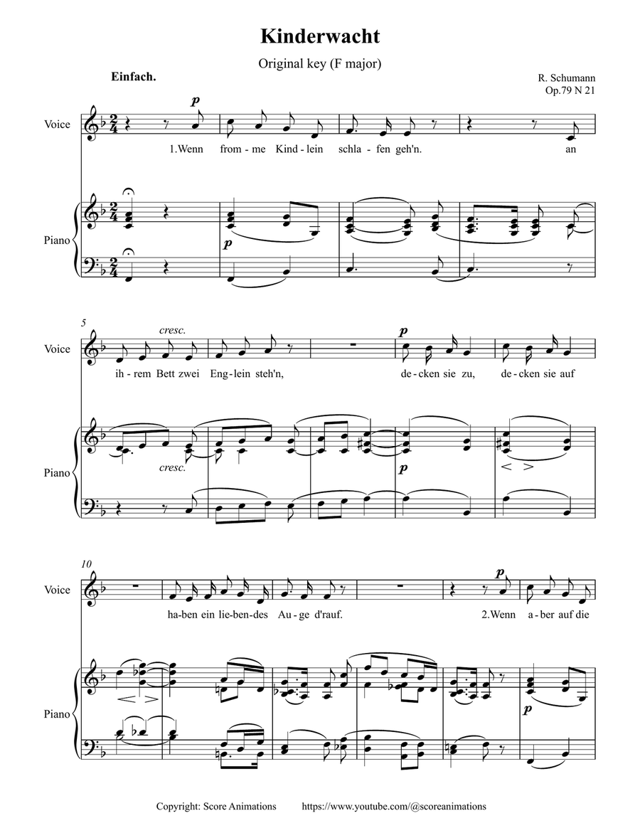 Kinderwacht Op 79 N21 in F major (Original key) Piano, Vocal scores gallery preview page 1