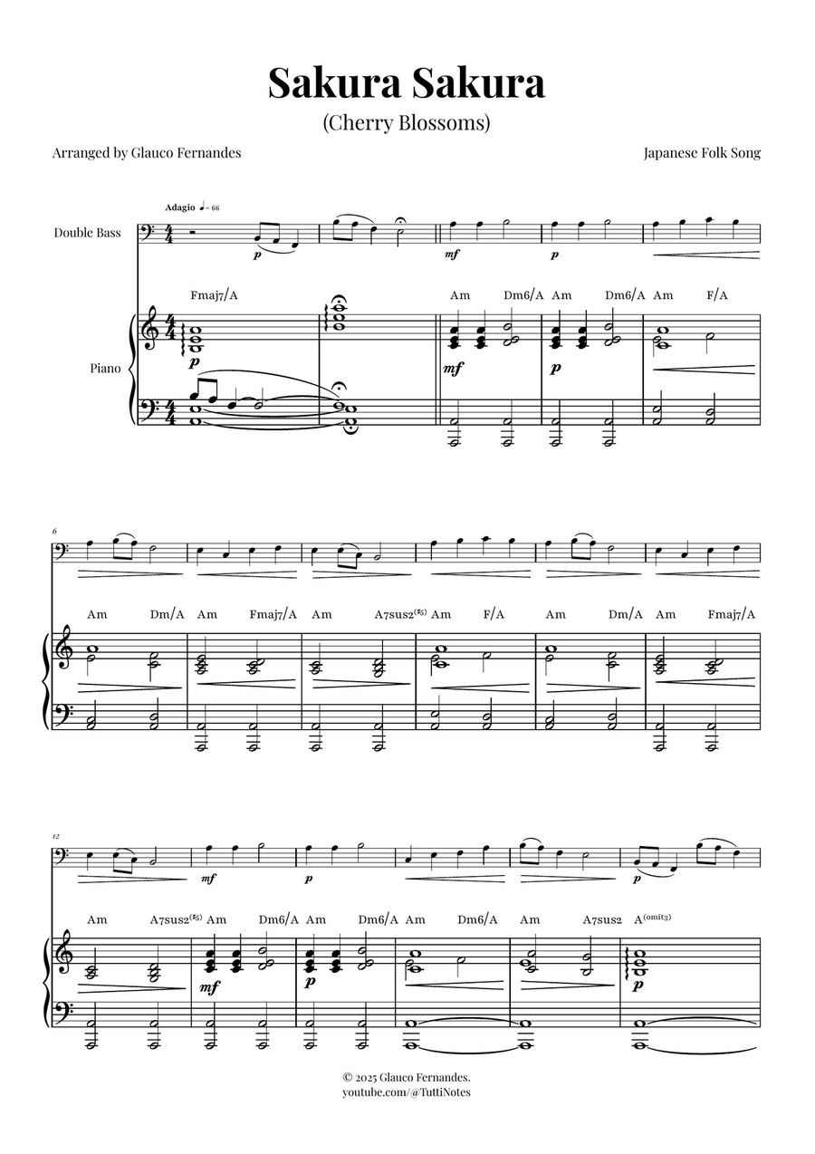 Sakura Sakura (Cherry Blossoms) - ENCHANTING Sheet Music Double Bass scores gallery preview page 1