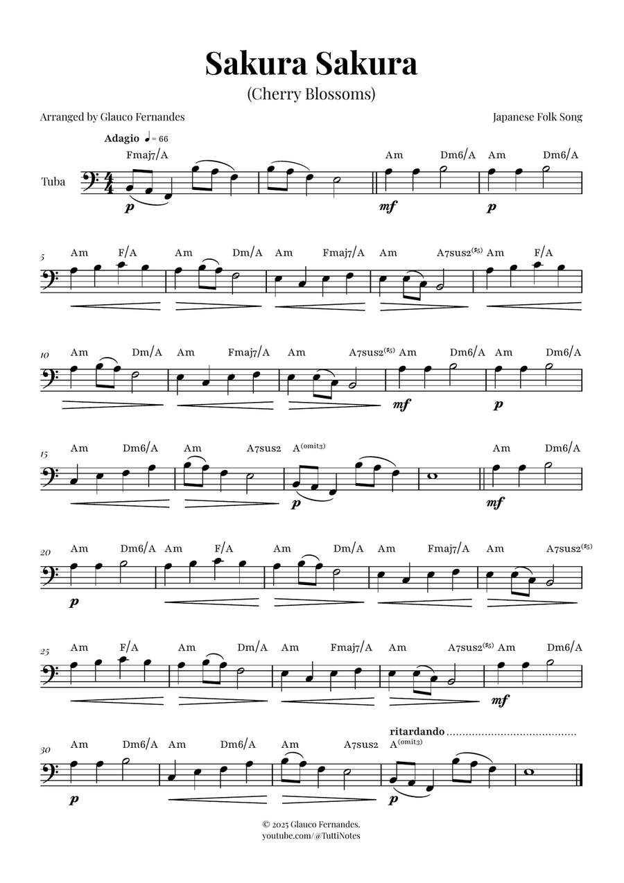 Sakura Sakura (Cherry Blossoms) - ENCHANTING Sheet Music Cello Solo scores gallery preview page 1