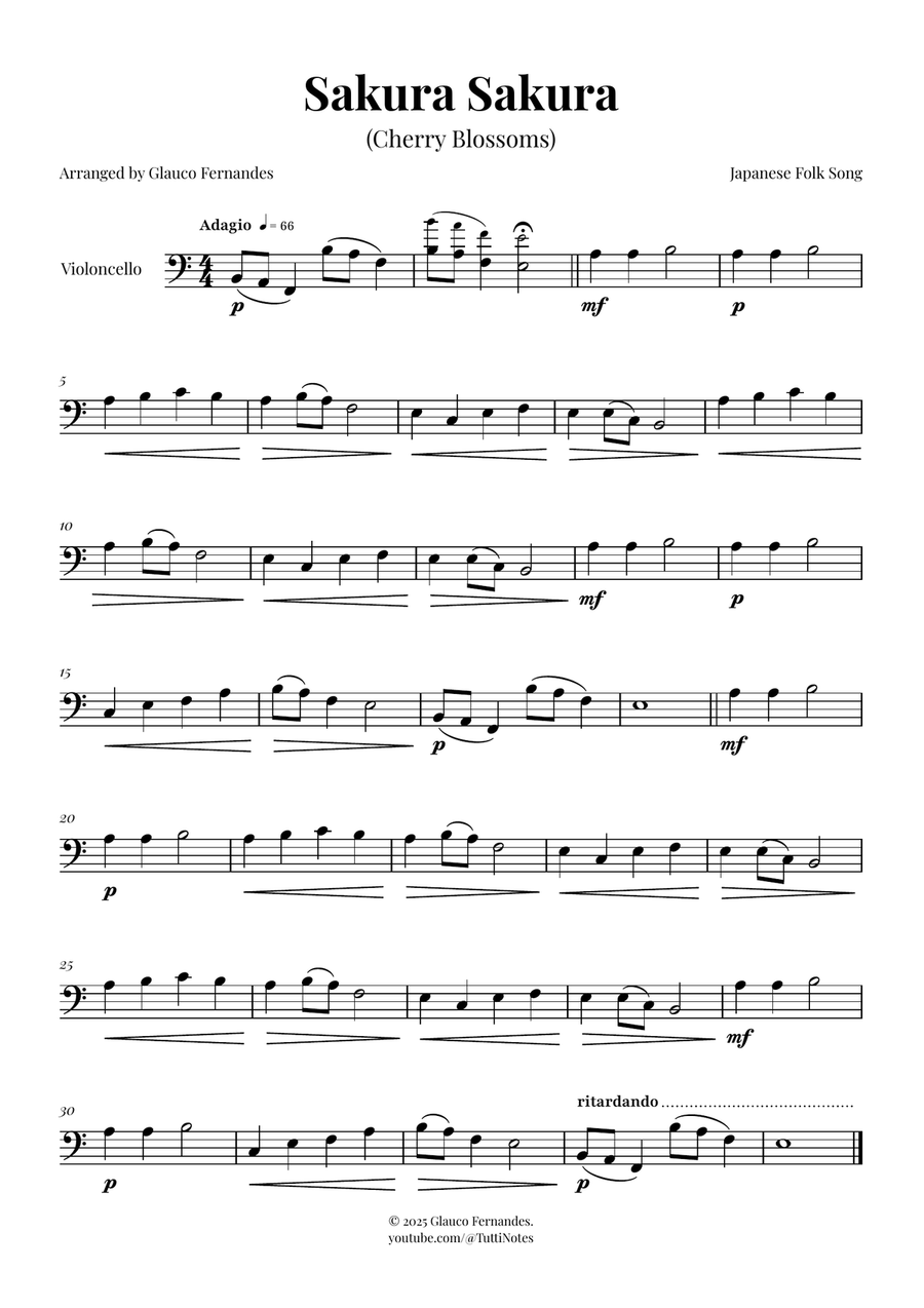 Sakura Sakura (Cherry Blossoms) - ENCHANTING Sheet Music Cello Solo scores gallery preview page 1