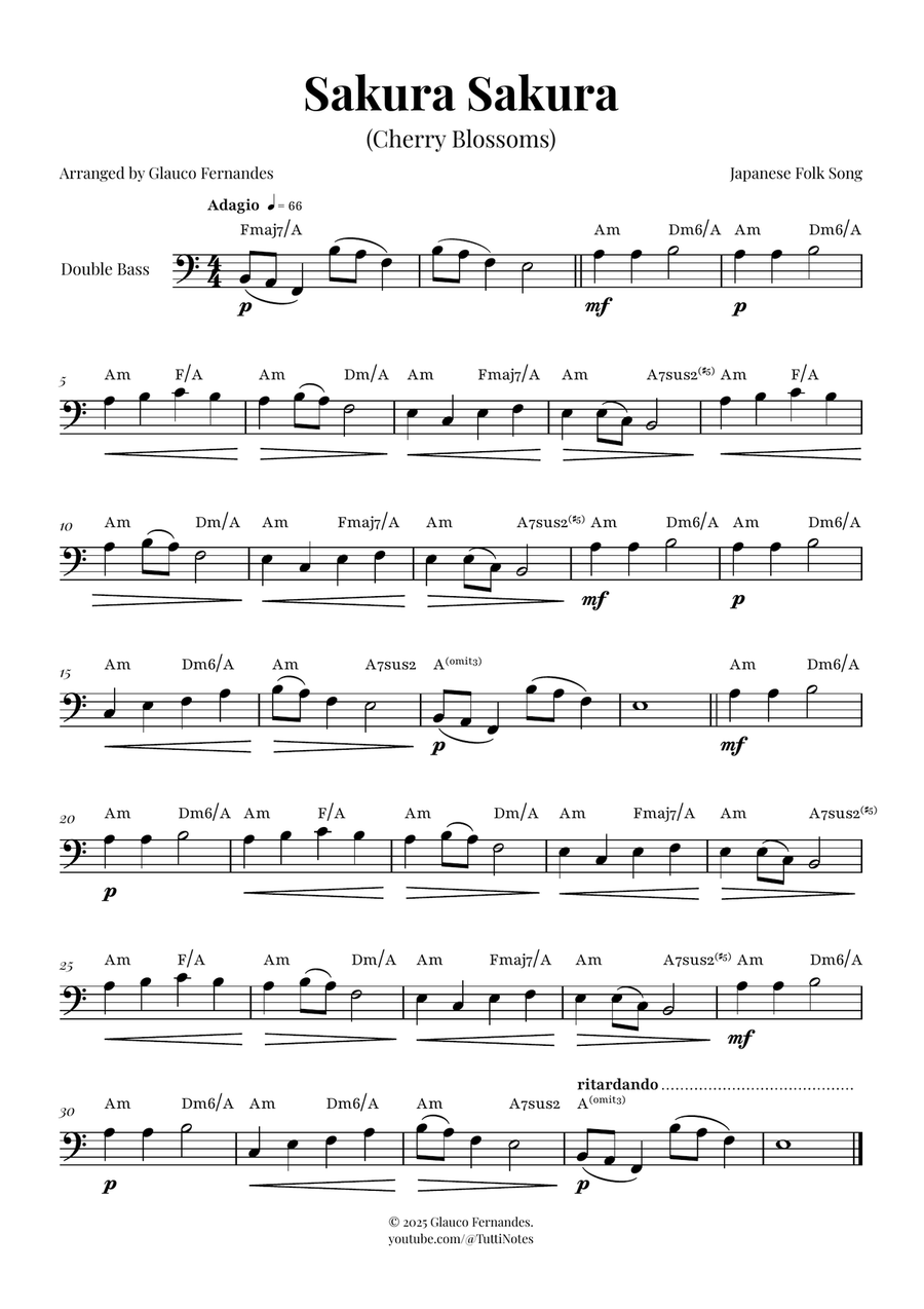 Sakura Sakura (Cherry Blossoms) - ENCHANTING Sheet Music Double Bass scores gallery preview page 1