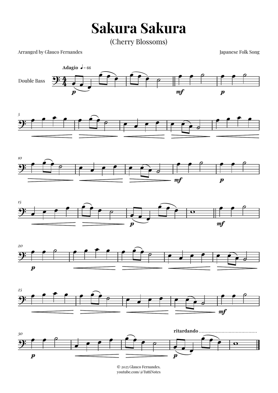 Sakura Sakura (Cherry Blossoms) - ENCHANTING Sheet Music Double Bass scores gallery preview page 1