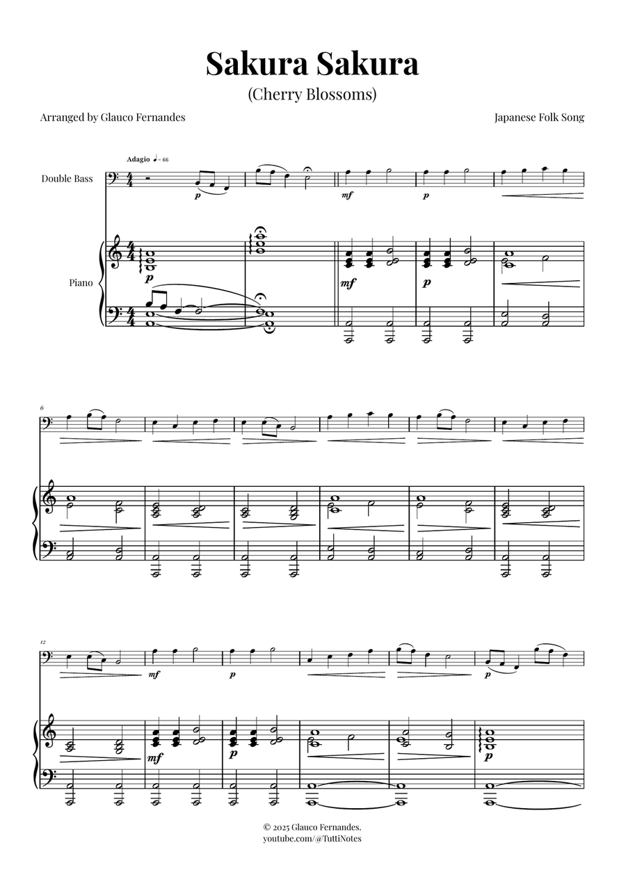 Sakura Sakura (Cherry Blossoms) - ENCHANTING Sheet Music Double Bass scores gallery preview page 1