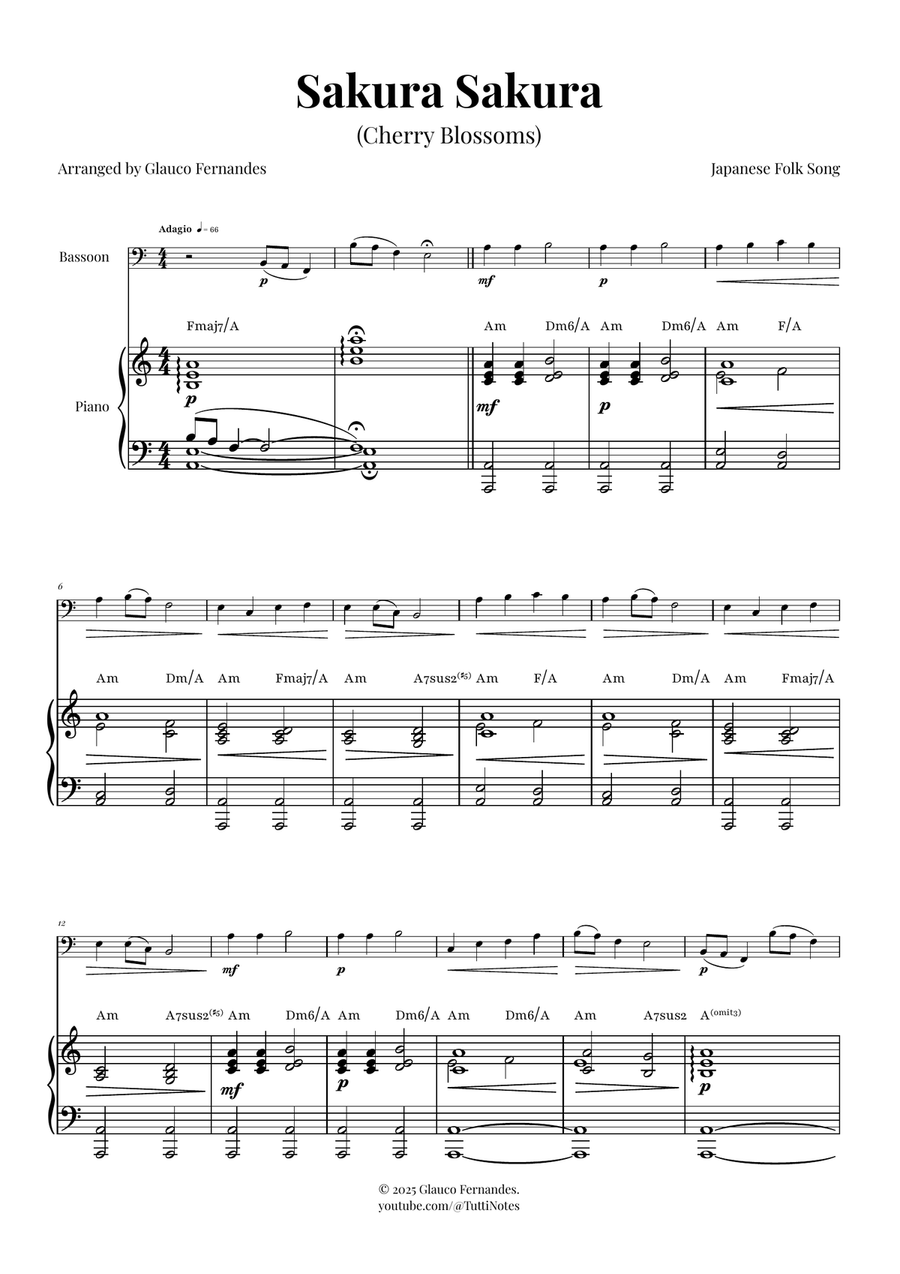 Sakura Sakura (Cherry Blossoms) - ENCHANTING Sheet Music Bassoon scores gallery preview page 1