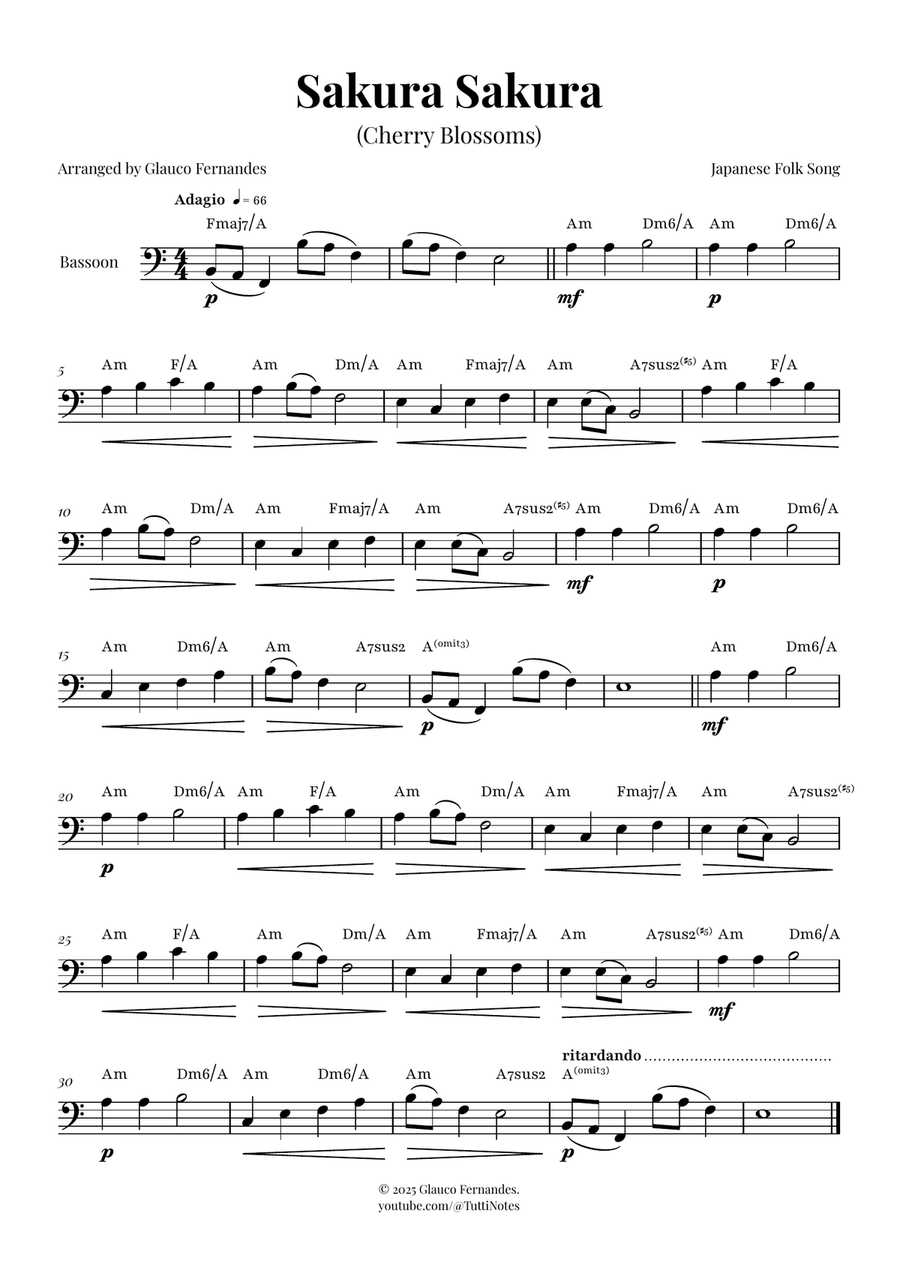 Sakura Sakura (Cherry Blossoms) - ENCHANTING Sheet Music Bassoon Solo scores gallery preview page 1