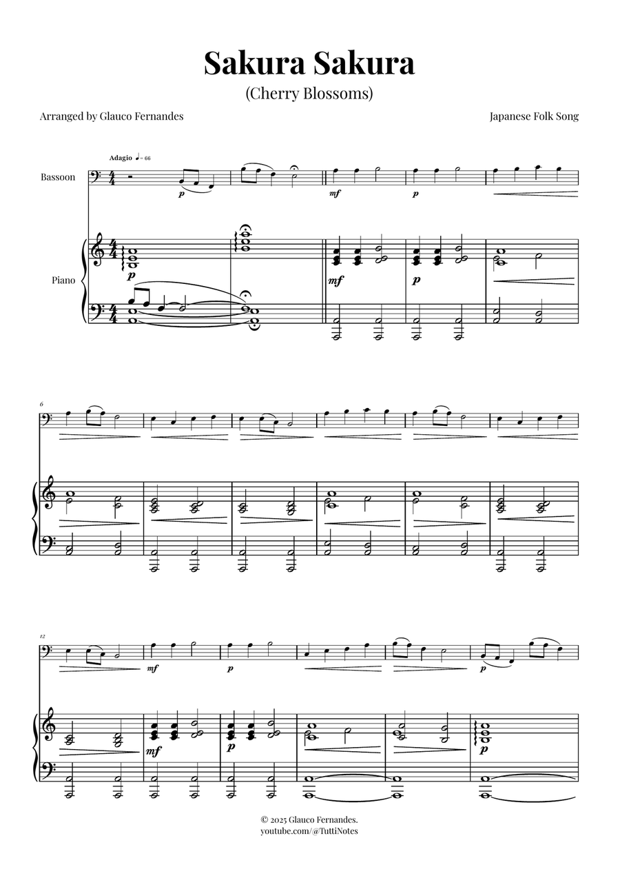 Sakura Sakura (Cherry Blossoms) - ENCHANTING Sheet Music Bassoon scores gallery preview page 1