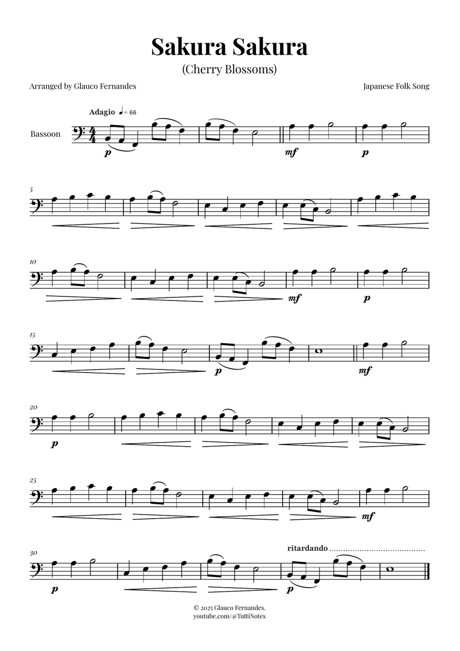 Sakura Sakura (Cherry Blossoms) - ENCHANTING Sheet Music Bassoon Solo scores gallery preview page 1