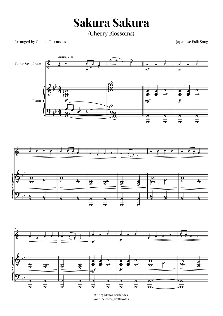 Sakura Sakura (Cherry Blossoms) - ENCHANTING Sheet Music Tenor Saxophone scores gallery preview page 1