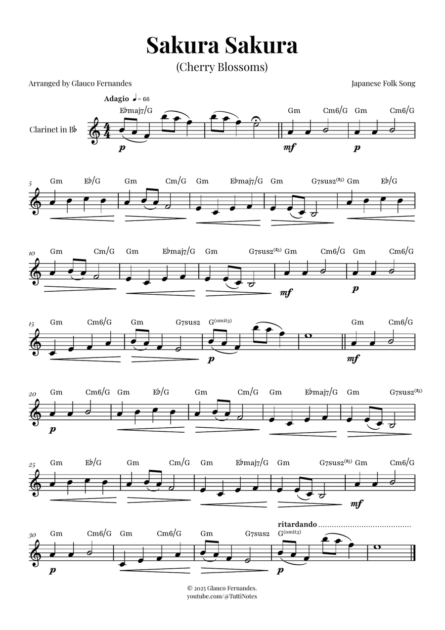 Sakura Sakura (Cherry Blossoms) - ENCHANTING Sheet Music B-Flat Clarinet scores gallery preview page 1