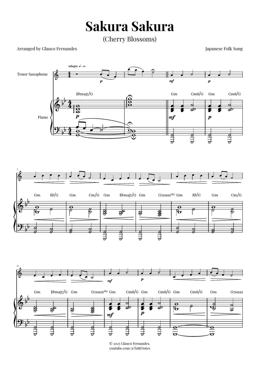 Sakura Sakura (Cherry Blossoms) - ENCHANTING Sheet Music Tenor Saxophone scores gallery preview page 1