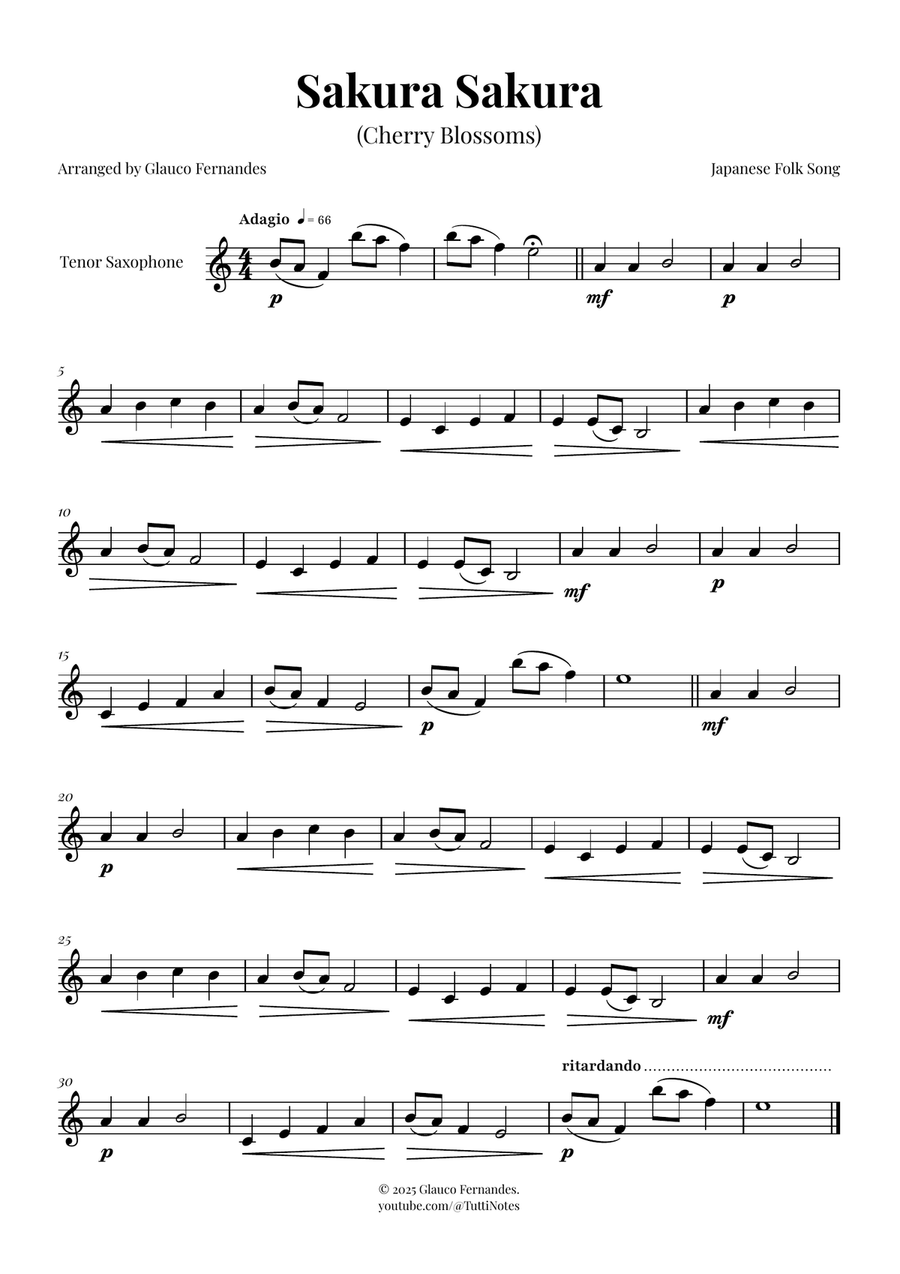 Sakura Sakura (Cherry Blossoms) - ENCHANTING Sheet Music Tenor Saxophone scores gallery preview page 1