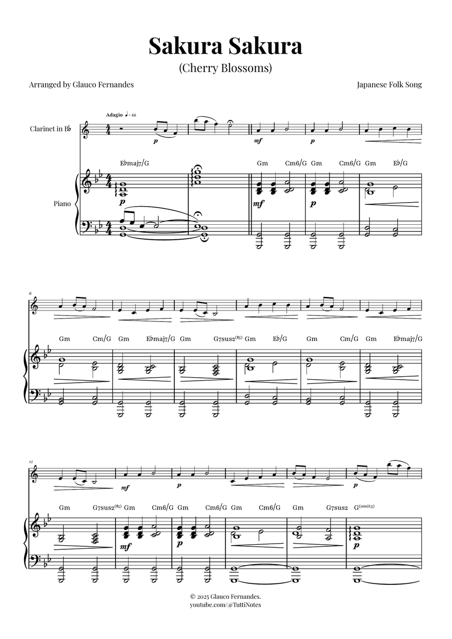 Sakura Sakura (Cherry Blossoms) - ENCHANTING Sheet Music B-Flat Clarinet scores gallery preview page 1