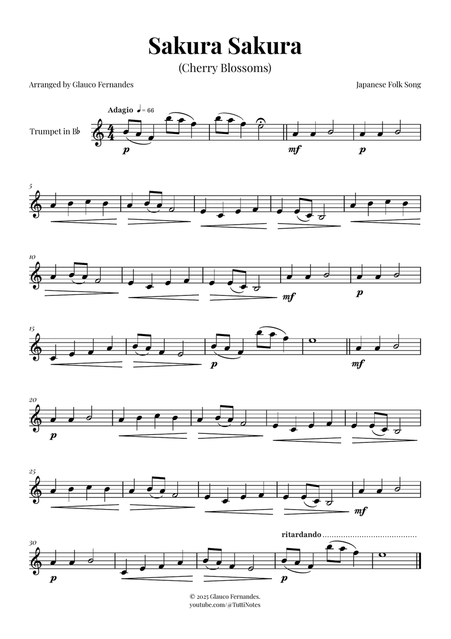 Sakura Sakura (Cherry Blossoms) - ENCHANTING Sheet Music B-Flat Trumpet scores gallery preview page 1