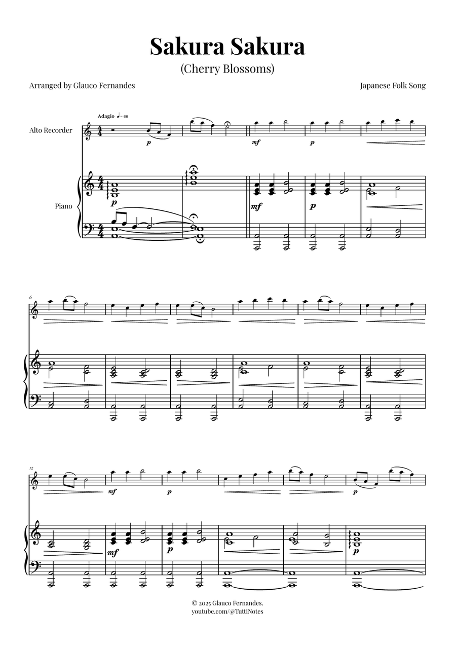 Sakura Sakura (Cherry Blossoms) - ENCHANTING Sheet Music Alto Recorder scores gallery preview page 1