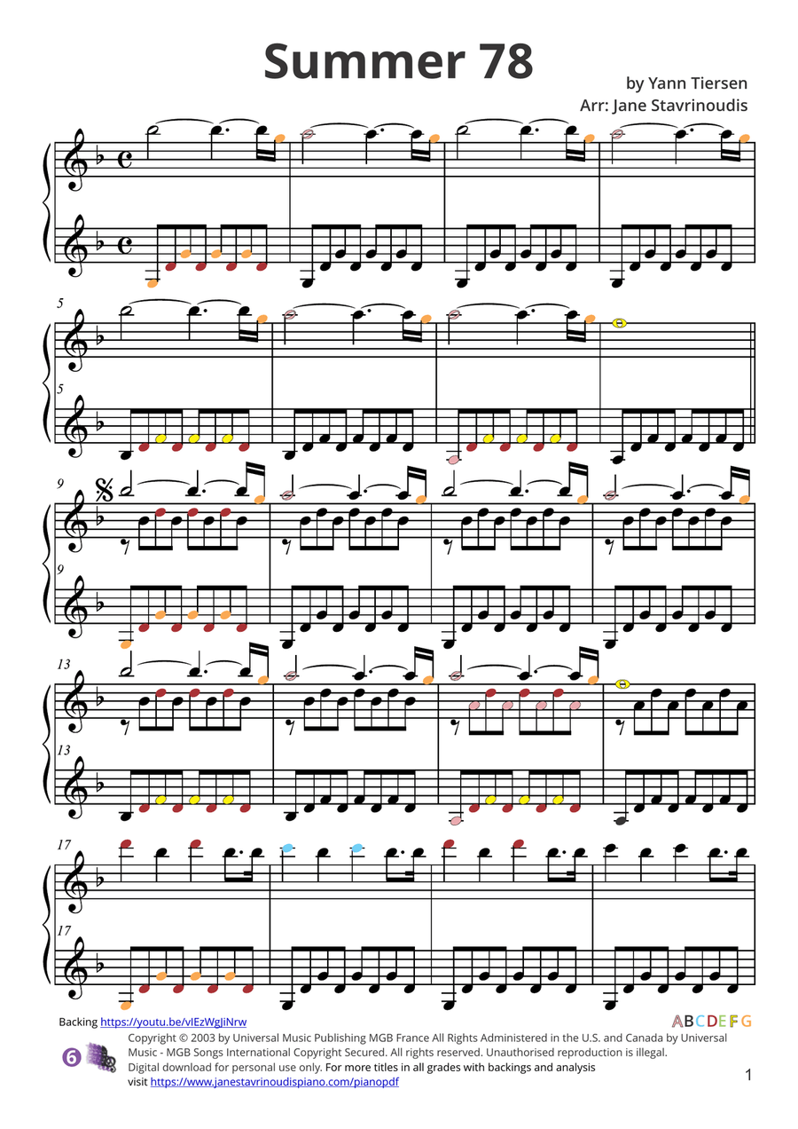 Summer 78 Piano Solo scores gallery preview page 4
