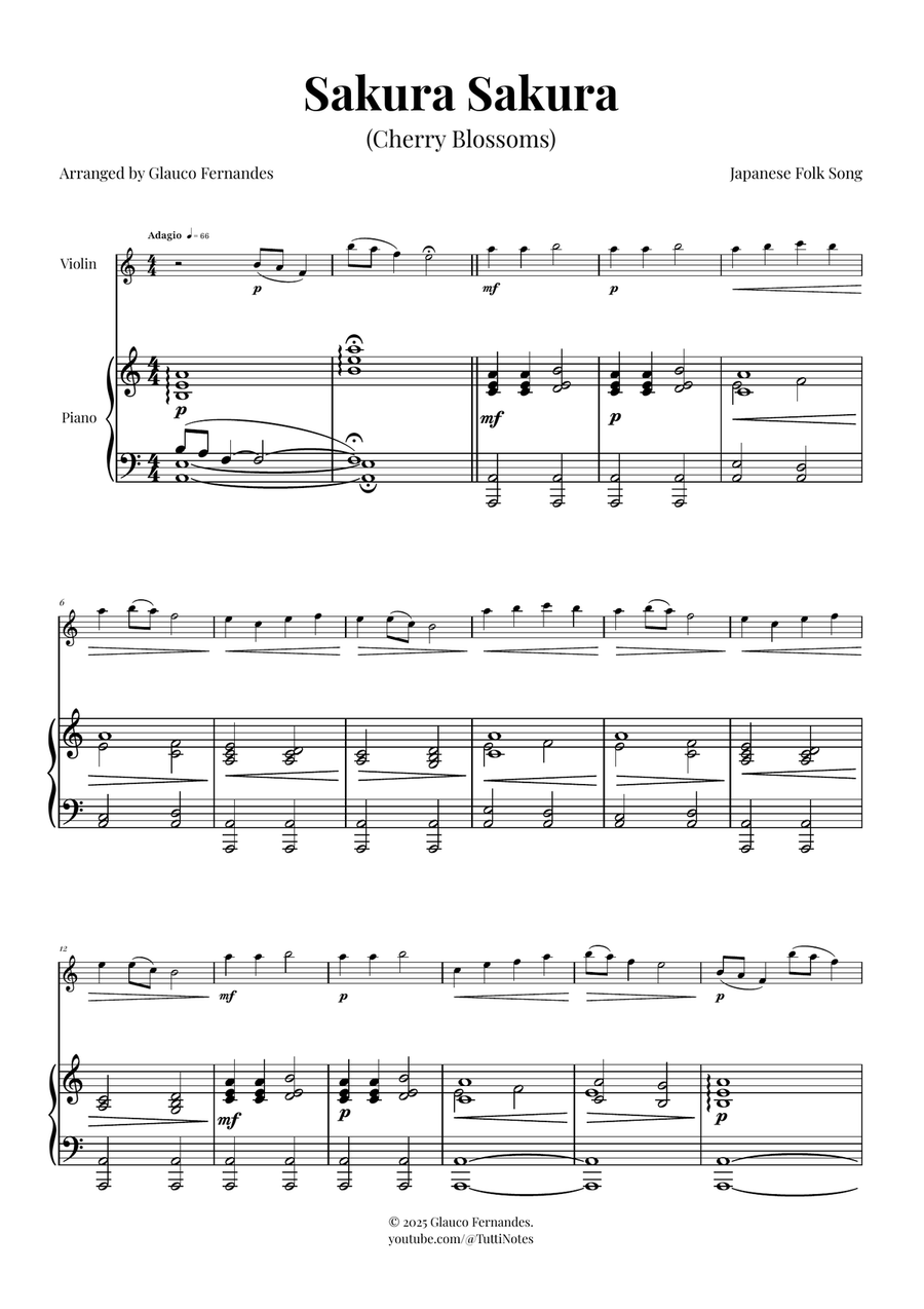 Sakura Sakura (Cherry Blossoms) - ENCHANTING Sheet Music Violin Solo scores gallery preview page 1