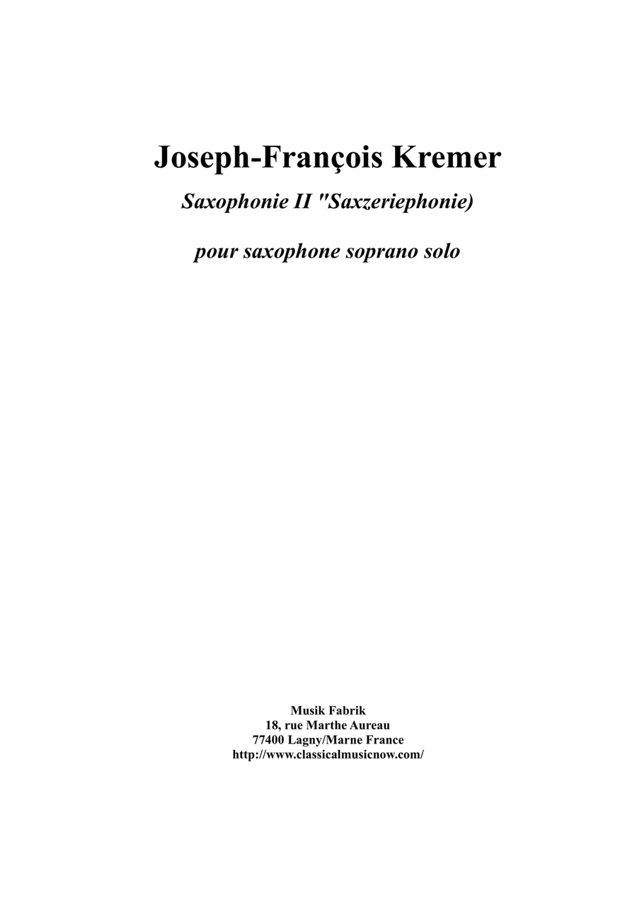 Joseph-François Kremer : Saxophonie II for solo soprano saxophone Soprano Saxophone scores gallery preview page 1