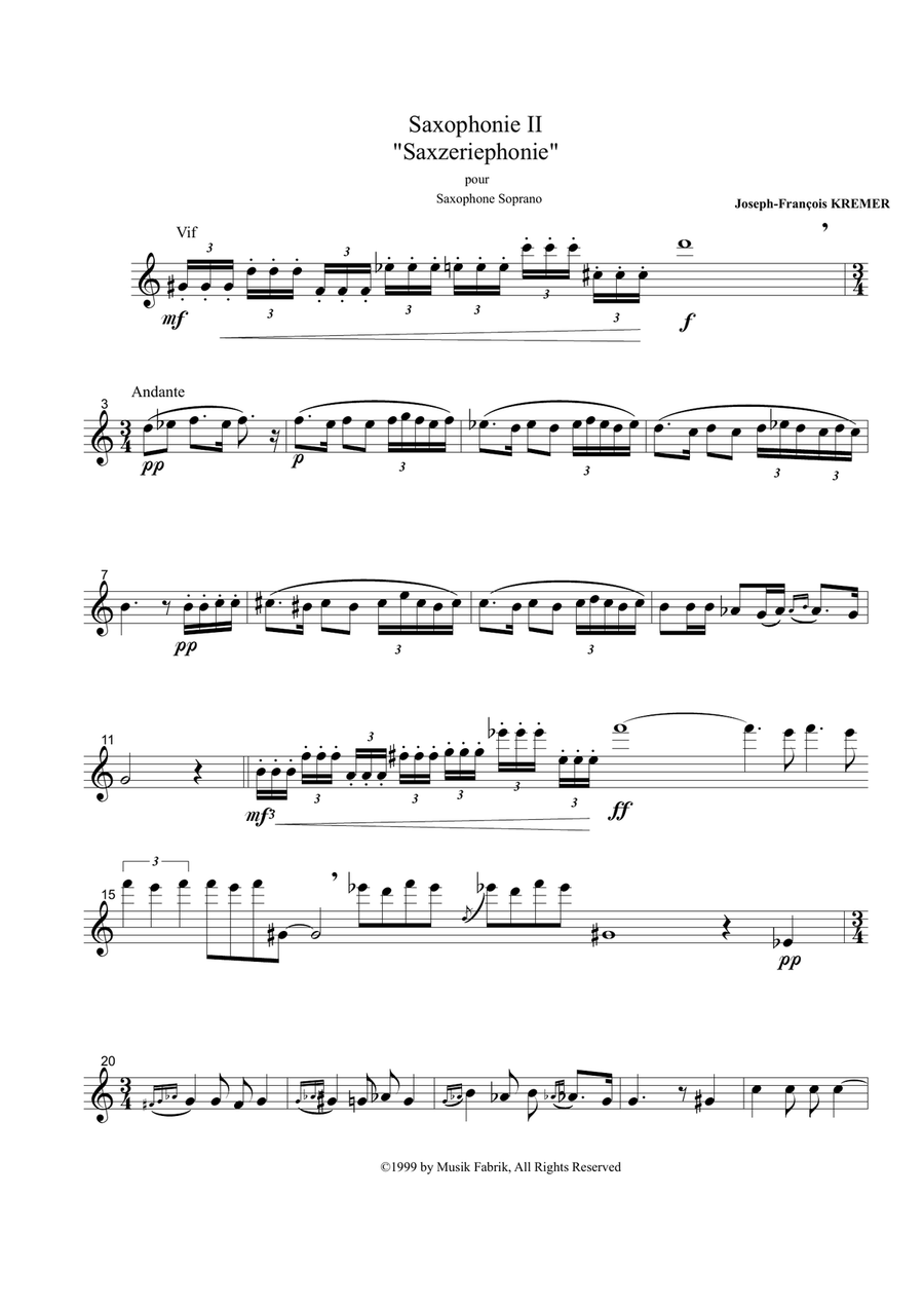 Joseph-François Kremer : Saxophonie II for solo soprano saxophone Soprano Saxophone scores gallery preview page 2