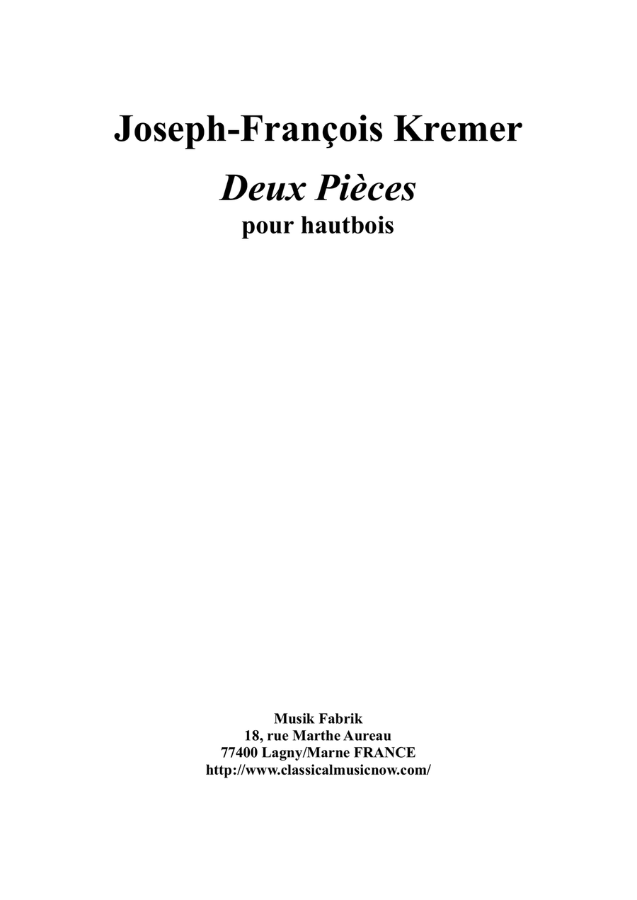 Joseph-François Kremer : Deux Pièces for solo oboe Oboe Solo scores gallery preview page 1