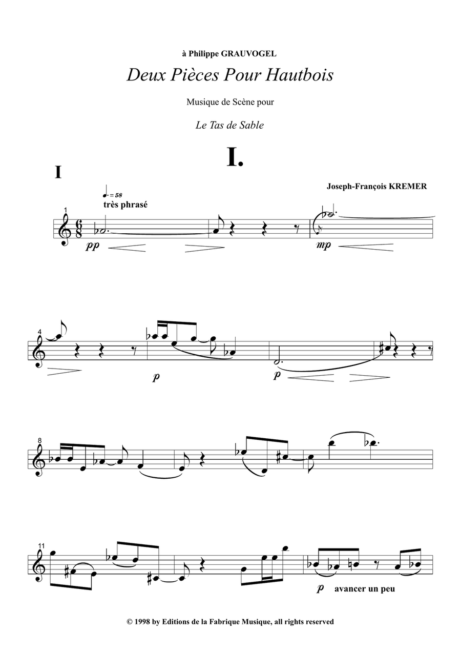 Joseph-François Kremer : Deux Pièces for solo oboe Oboe Solo scores gallery preview page 2