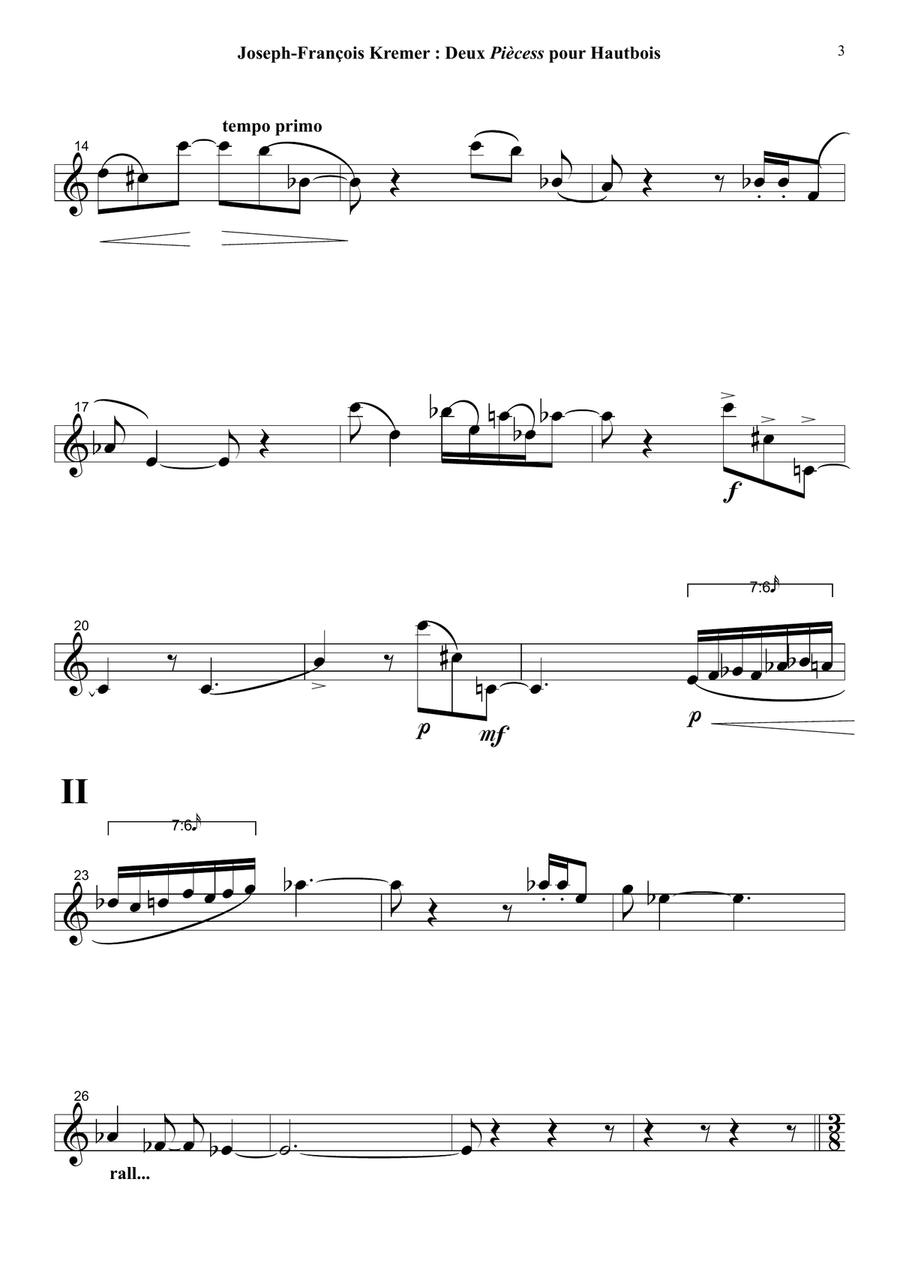 Joseph-François Kremer : Deux Pièces for solo oboe Oboe Solo scores gallery preview page 3