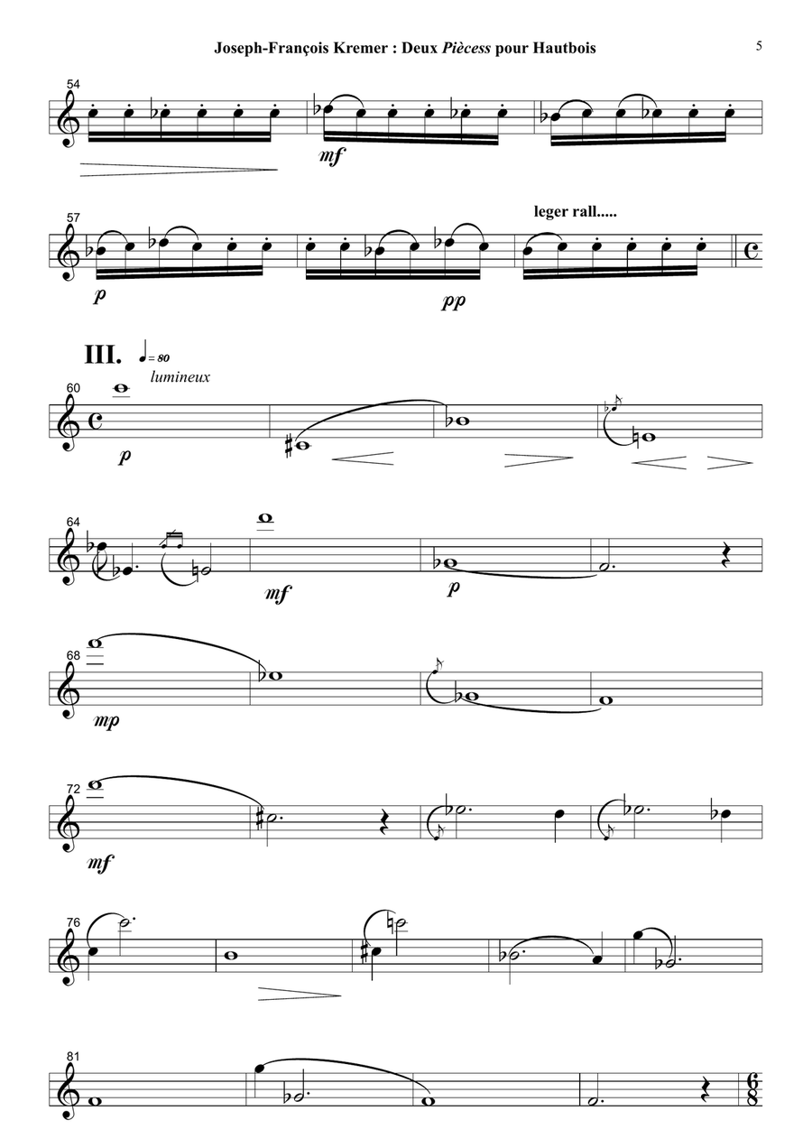 Joseph-François Kremer : Deux Pièces for solo oboe Oboe Solo scores gallery preview page 5