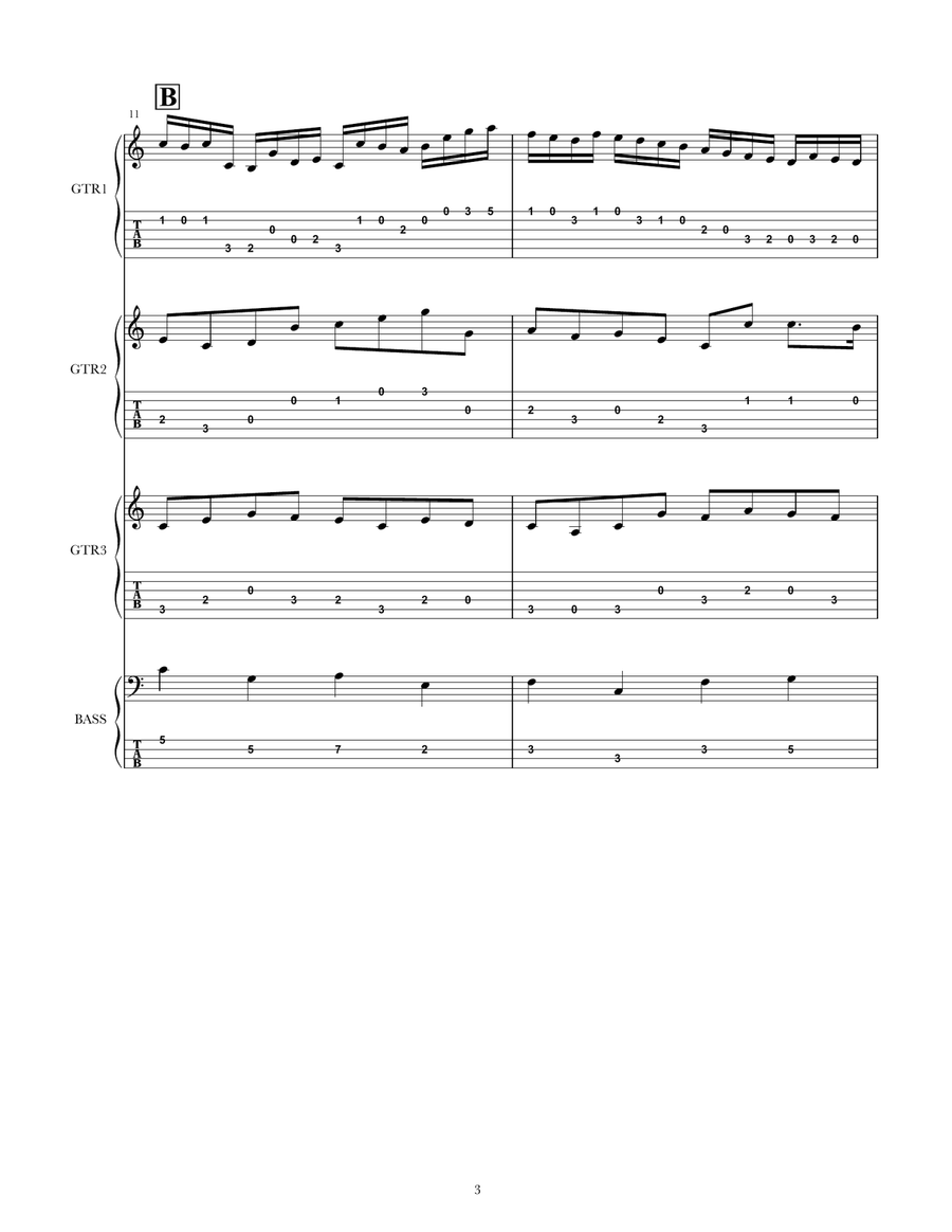 Canon, Guitar Trio & Bass Guitar Tab (with full score) Guitar Ensemble scores gallery preview page 4