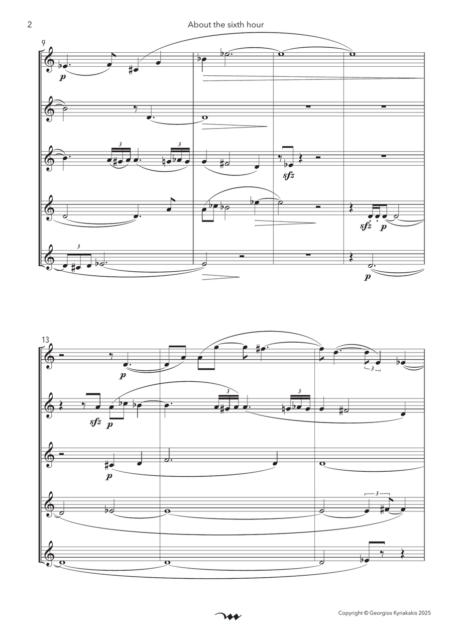 About the sixth hour, for 5 identical wind instruments, version for 5 saxophones Saxophone Quintet scores gallery preview page 4