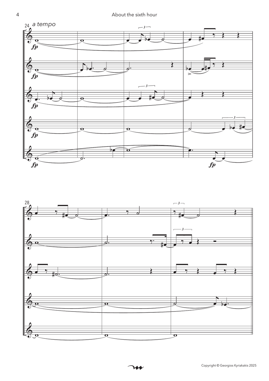 About the sixth hour, for 5 identical wind instruments, version for 5 saxophones Saxophone Quintet scores gallery preview page 6