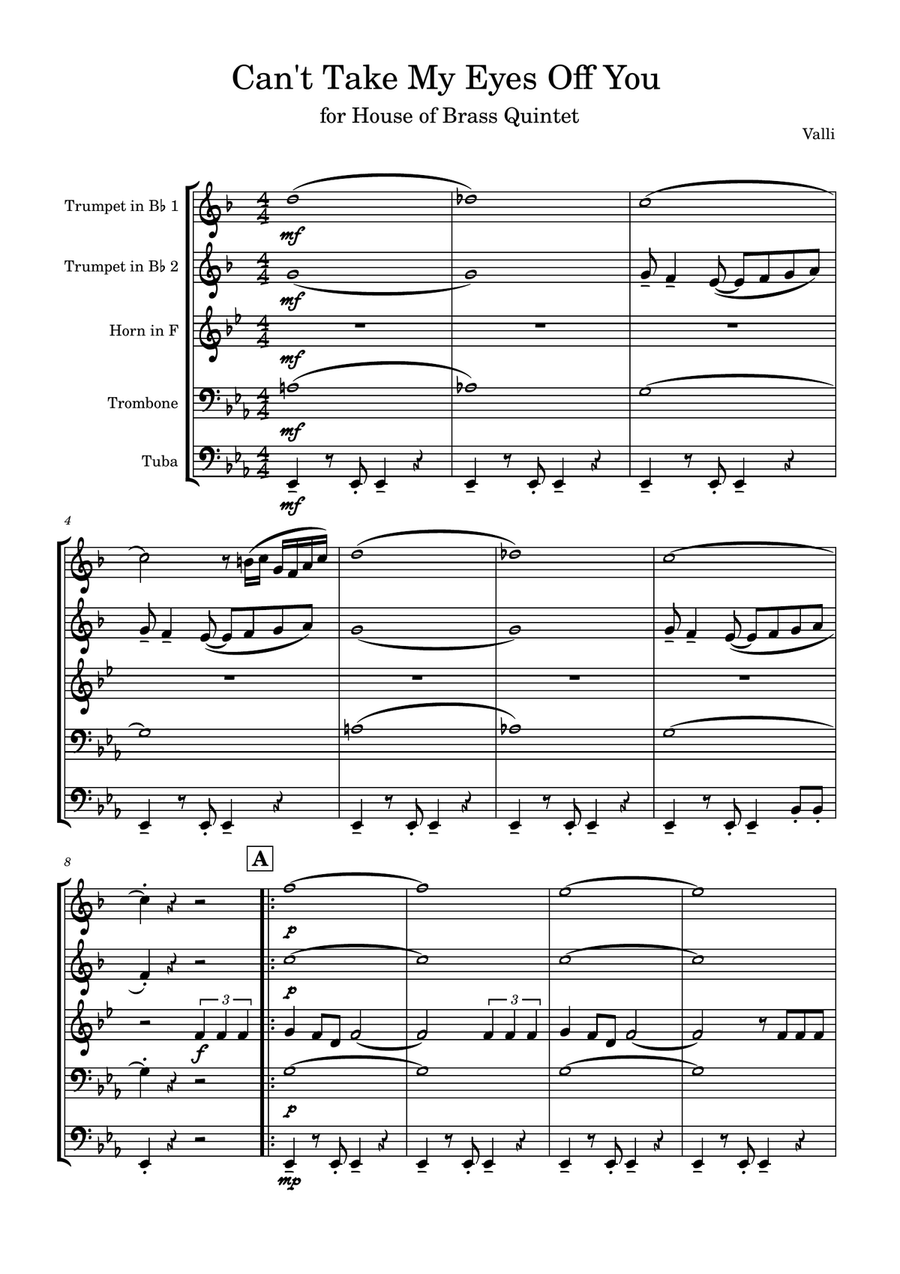 Can't Take My Eyes Off Of You Brass Quintet scores gallery preview page 1