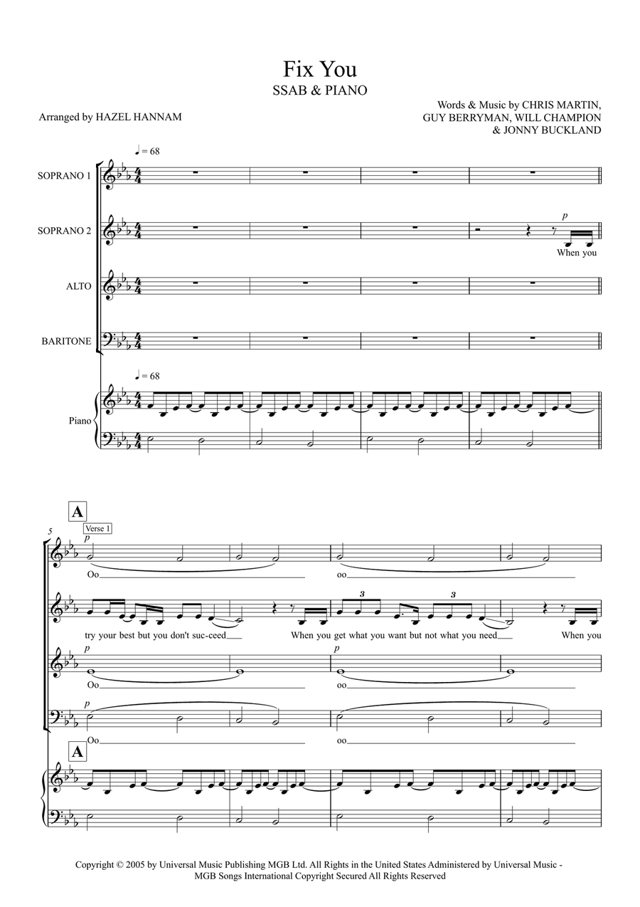 Fix You 4-Part scores gallery preview page 1