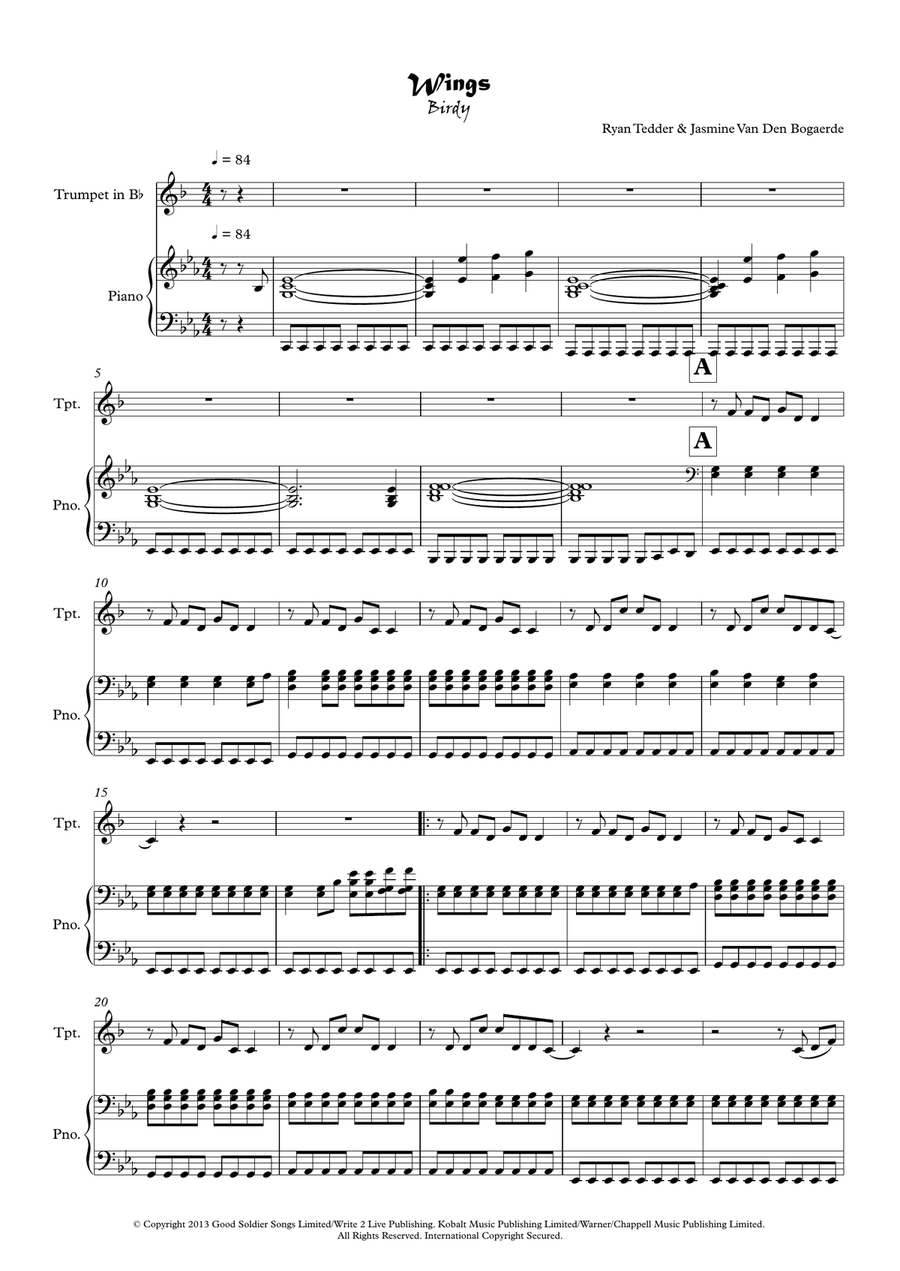 Wings Wings Trumpet Solo scores gallery preview page 1