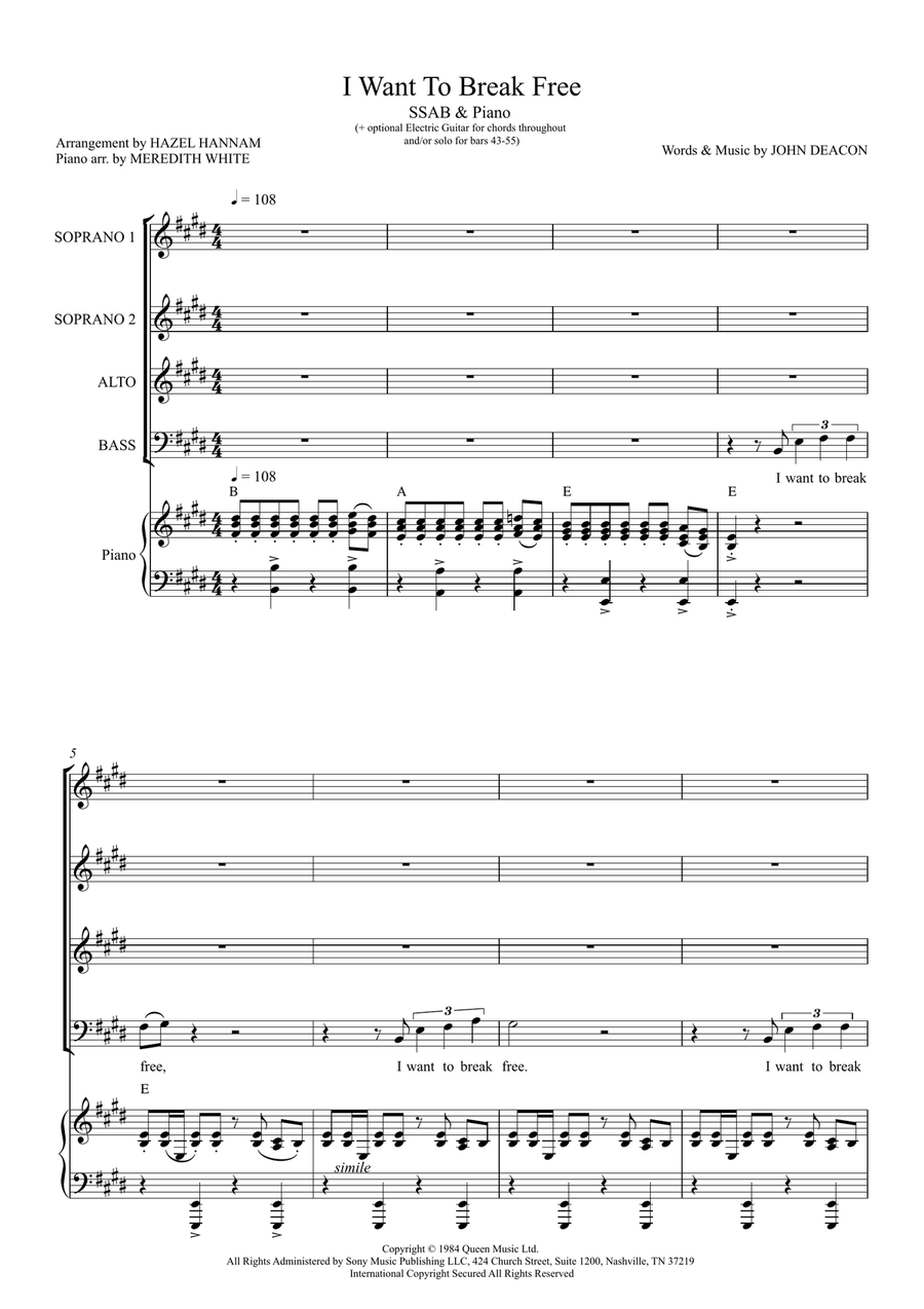I Want To Break Free 4-Part scores gallery preview page 1