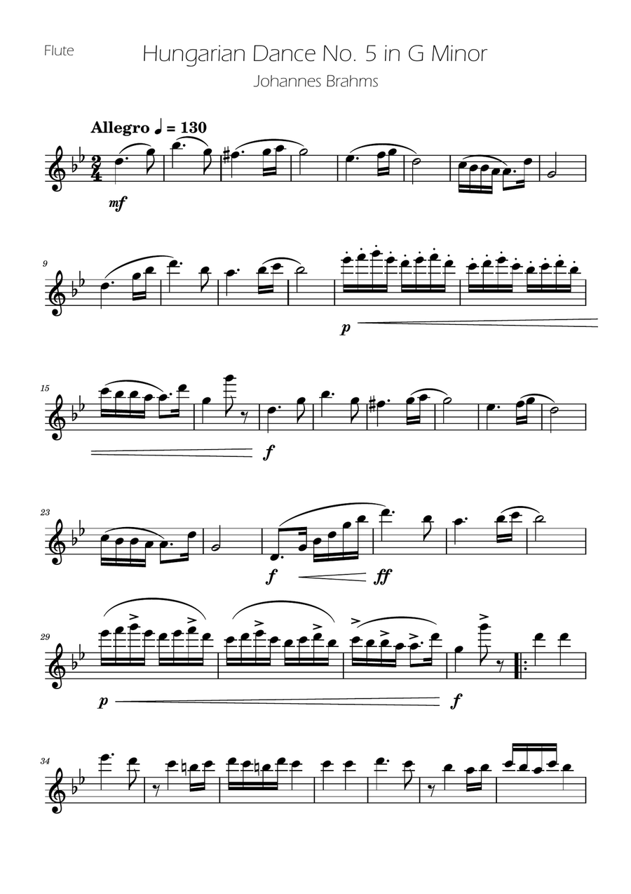 Hungarian Dance No. 5 - Flute Solo Flute Solo scores gallery preview page 1