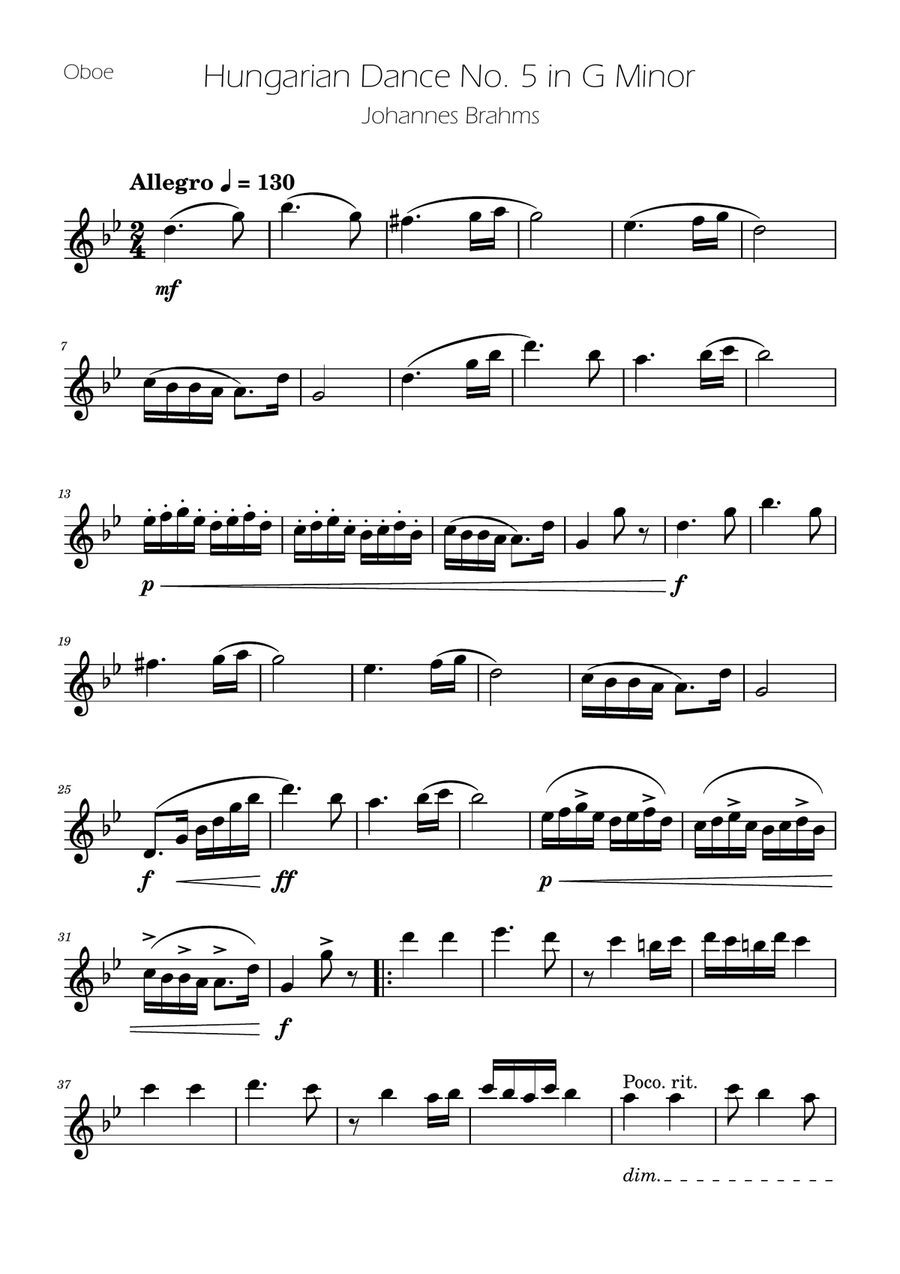 Hungarian Dance No. 5 - Oboe Solo Oboe Solo scores gallery preview page 1