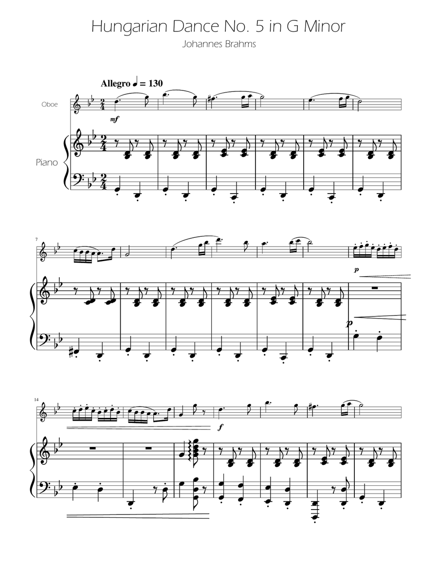 Hungarian Dance No. 5 - Oboe Solo w/Piano Piano scores gallery preview page 1