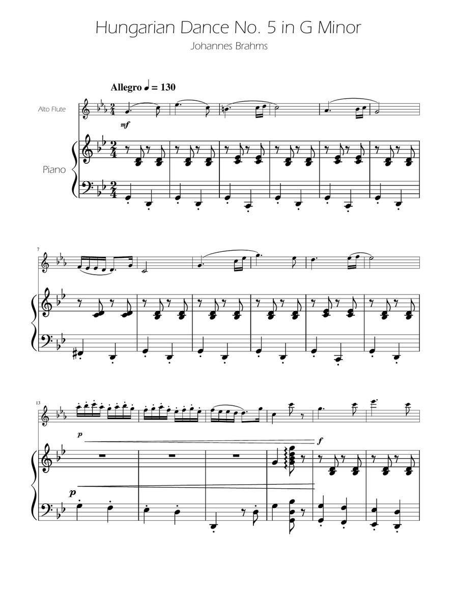 Hungarian Dance No. 5 - Alto Flute Solo w/Piano Flute Solo scores gallery preview page 1
