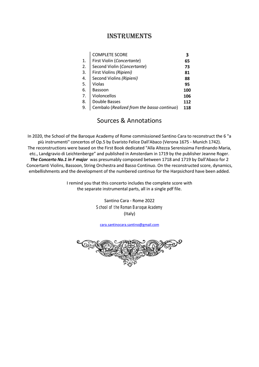 Dall-Abaco - Concerto No.1 in F major Op.5 for Chamber Orchestra Chamber Orchestra scores gallery preview page 2
