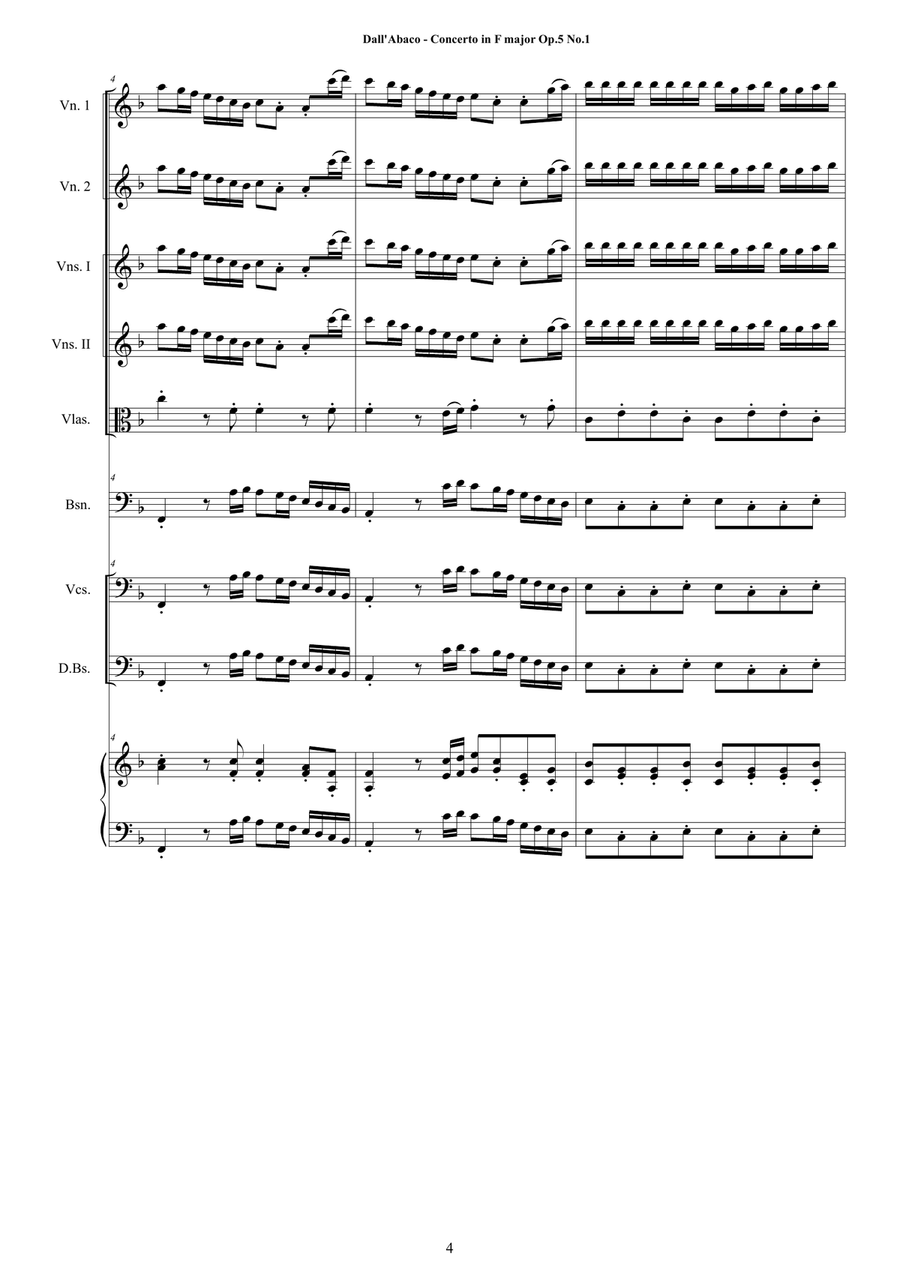 Dall-Abaco - Concerto No.1 in F major Op.5 for Chamber Orchestra Chamber Orchestra scores gallery preview page 4