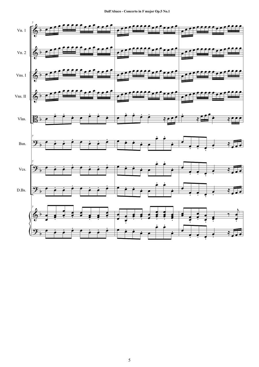 Dall-Abaco - Concerto No.1 in F major Op.5 for Chamber Orchestra Chamber Orchestra scores gallery preview page 5