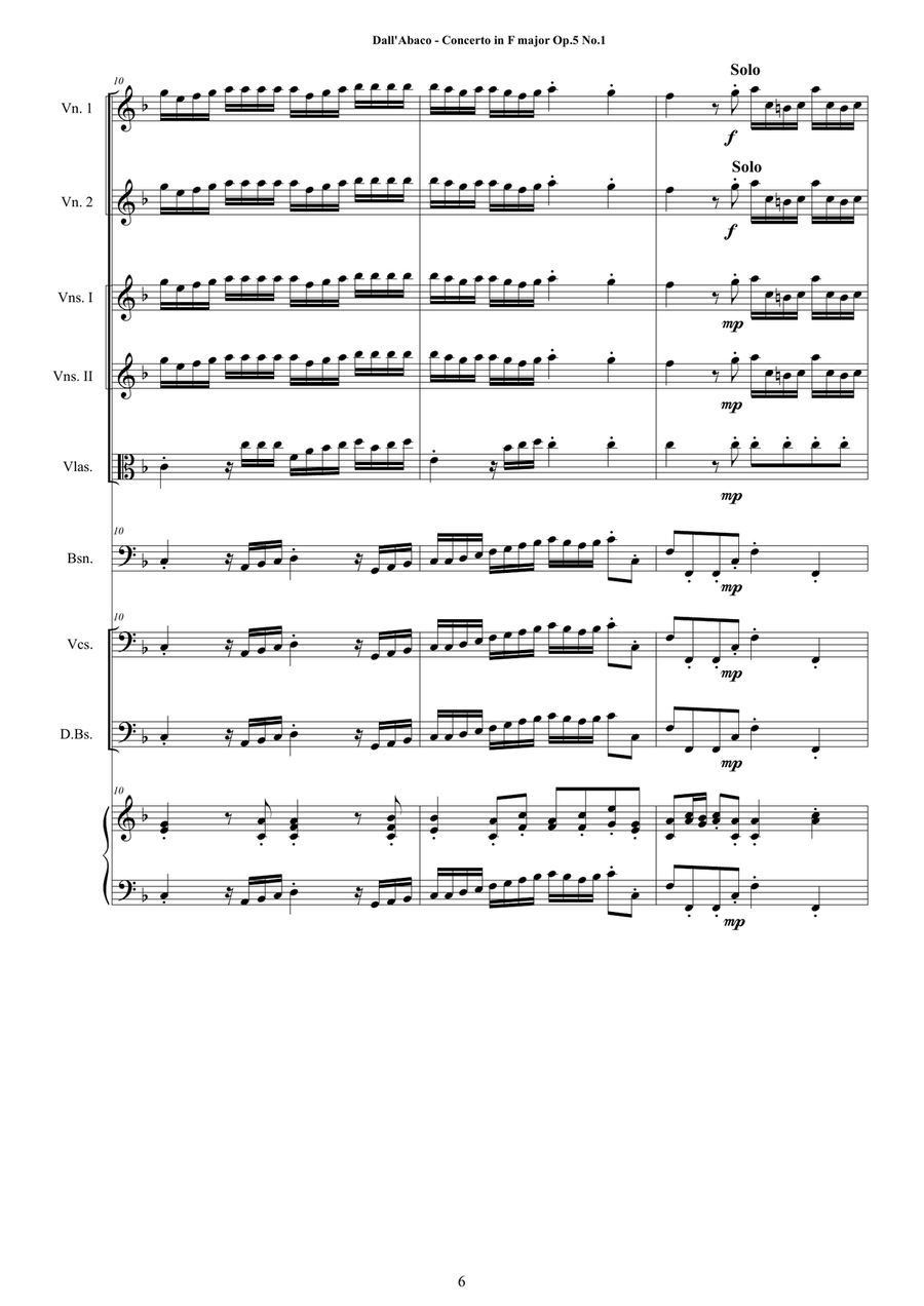 Dall-Abaco - Concerto No.1 in F major Op.5 for Chamber Orchestra Chamber Orchestra scores gallery preview page 6