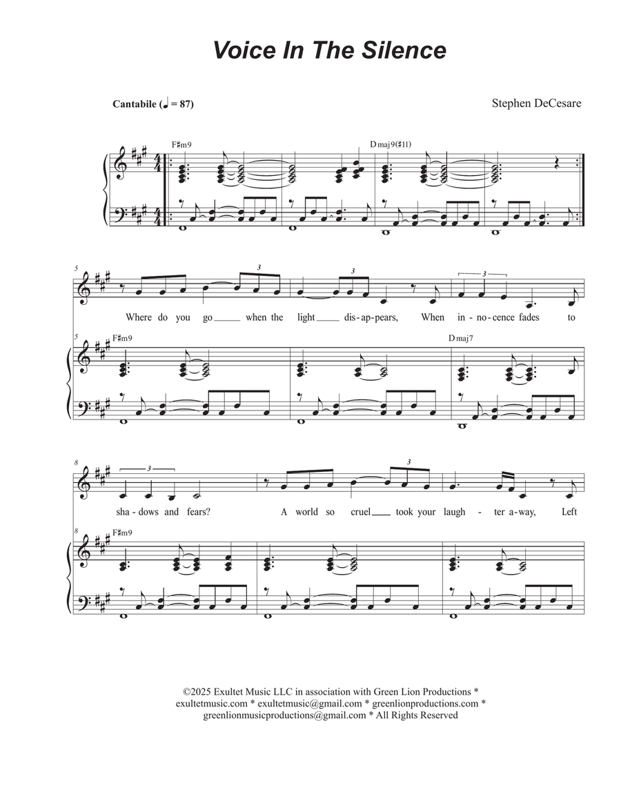 Voice In The Silence (Vocal solo) Piano, Vocal scores gallery preview page 1