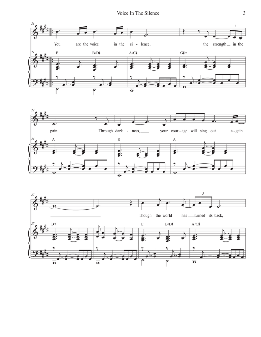 Voice In The Silence (Vocal solo) Piano, Vocal scores gallery preview page 3