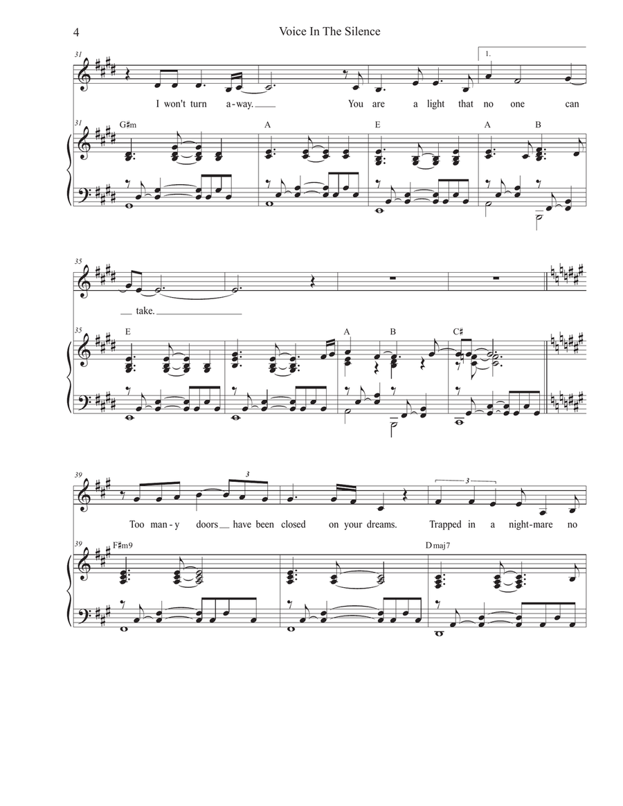 Voice In The Silence (Vocal solo) Piano, Vocal scores gallery preview page 4
