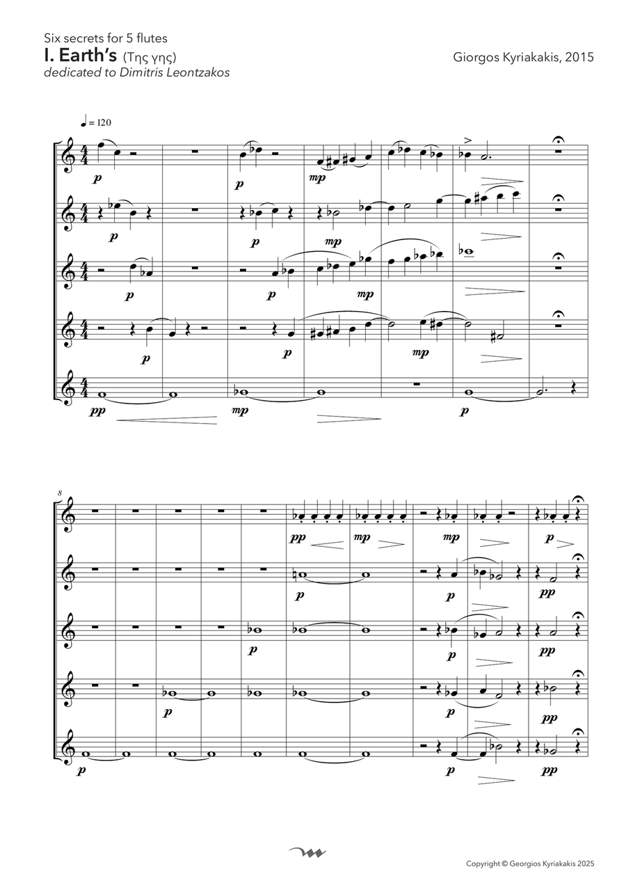 Six secrets for 5 identical instruments, version for 5 flutes - Score Only Small Ensemble scores gallery preview page 3