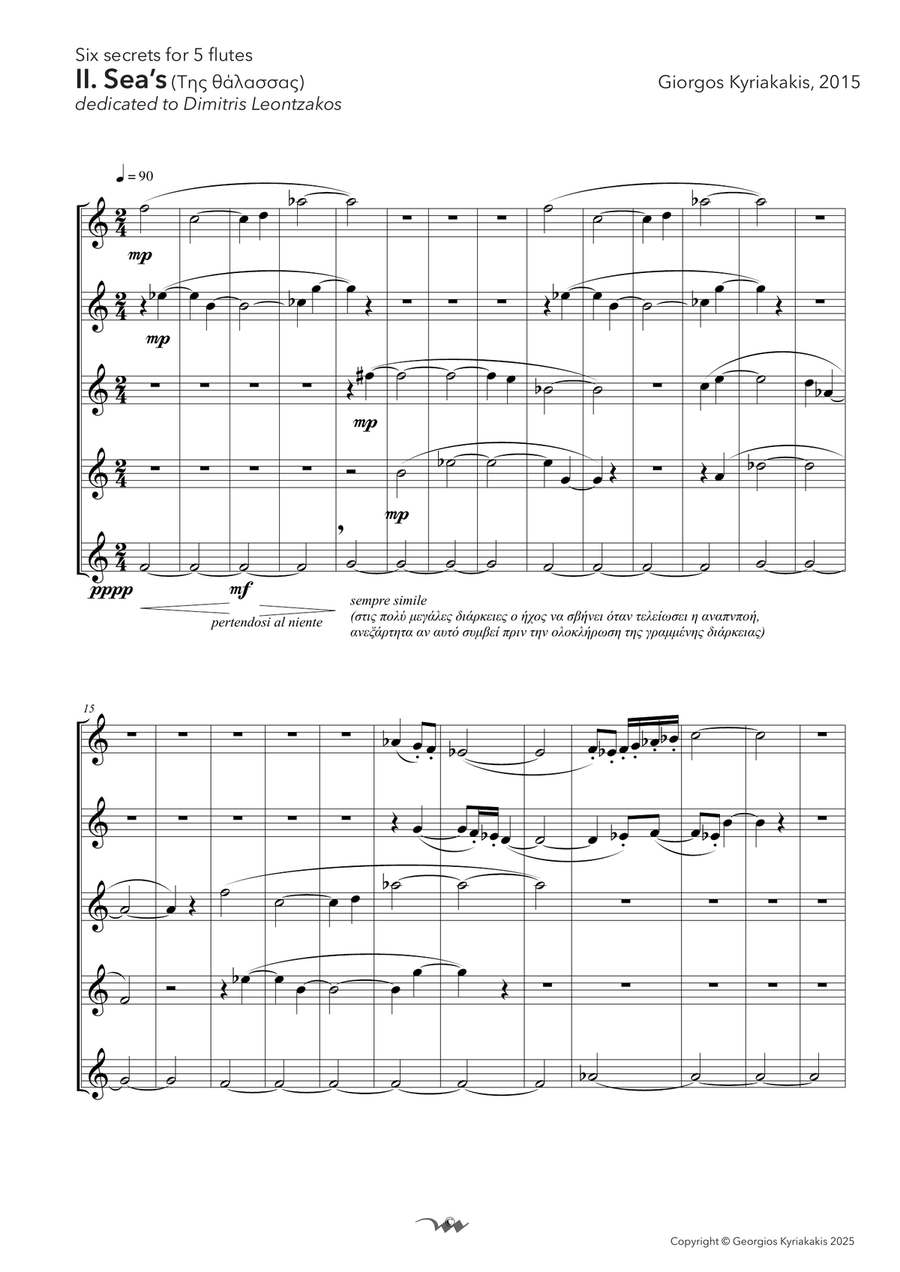 Six secrets for 5 identical instruments, version for 5 flutes - Score Only Small Ensemble scores gallery preview page 5