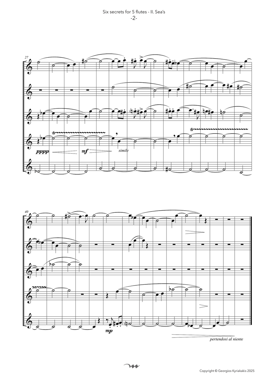 Six secrets for 5 identical instruments, version for 5 flutes - Score Only Small Ensemble scores gallery preview page 6