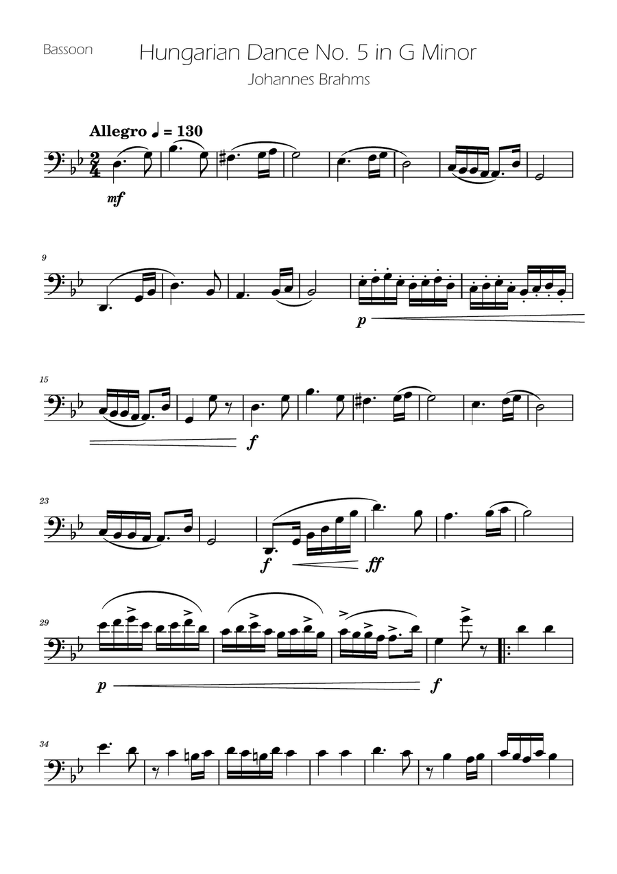 Hungarian Dance No. 5 - Bassoon Solo Bassoon Solo scores gallery preview page 1